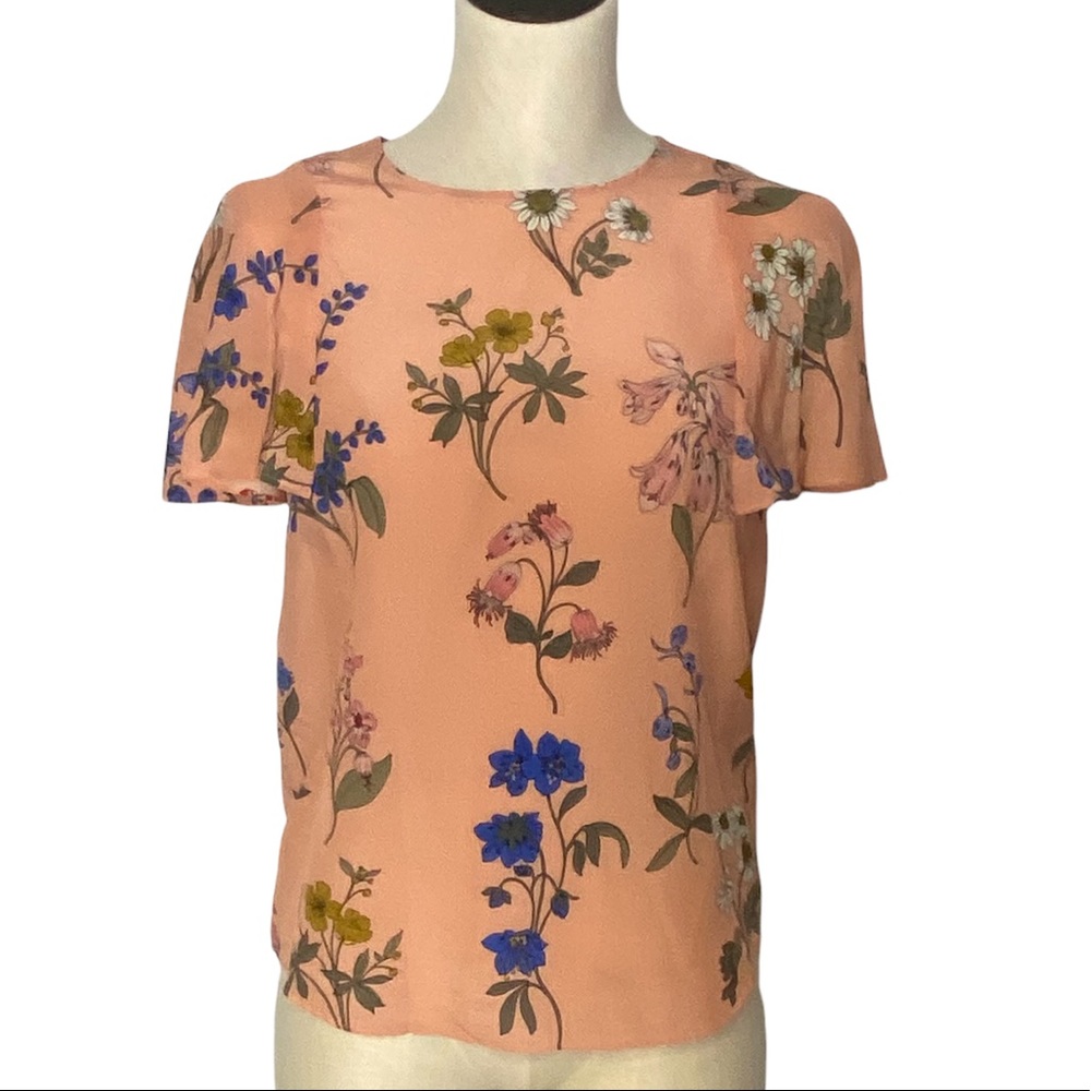 J. Crew Tullerie 100% silk  flutter sleeves blouse top size XXS